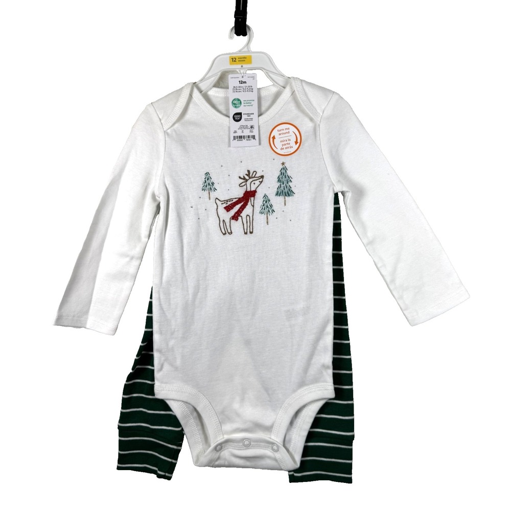 NEW Carter's Christmas Set 12 Months Reindeer Long Sleeves Cotton